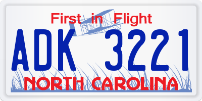 NC license plate ADK3221