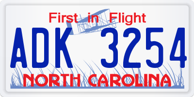 NC license plate ADK3254