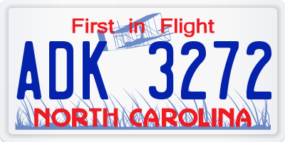 NC license plate ADK3272