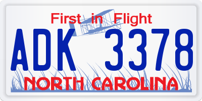 NC license plate ADK3378