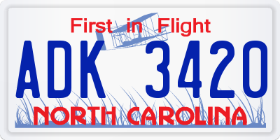 NC license plate ADK3420