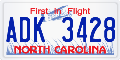 NC license plate ADK3428
