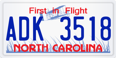 NC license plate ADK3518