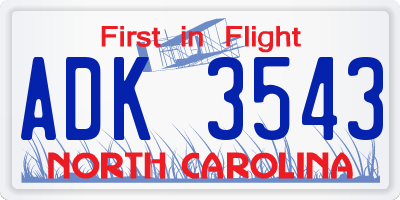 NC license plate ADK3543