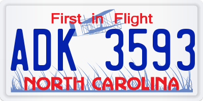 NC license plate ADK3593