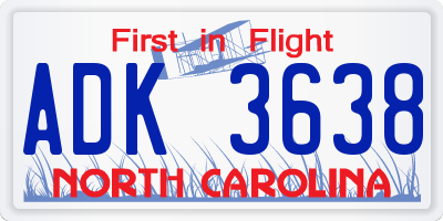 NC license plate ADK3638