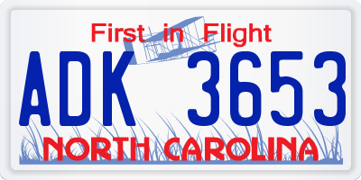 NC license plate ADK3653