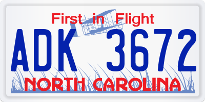 NC license plate ADK3672