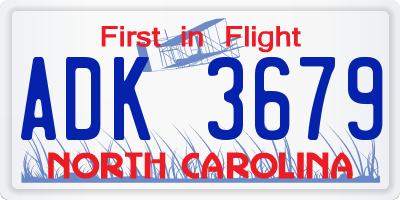 NC license plate ADK3679