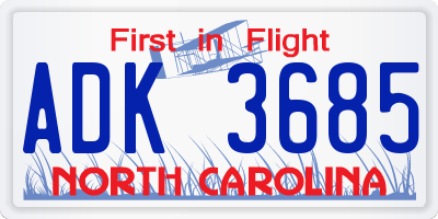 NC license plate ADK3685