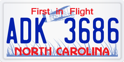 NC license plate ADK3686