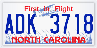 NC license plate ADK3718