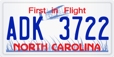 NC license plate ADK3722