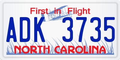 NC license plate ADK3735