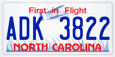 NC license plate ADK3822