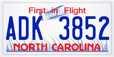 NC license plate ADK3852