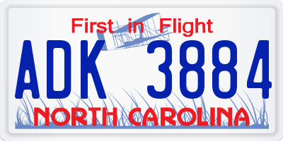NC license plate ADK3884