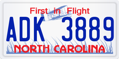 NC license plate ADK3889