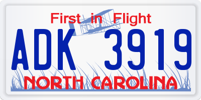 NC license plate ADK3919