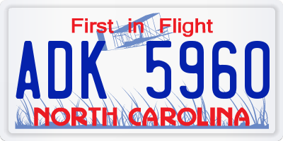 NC license plate ADK5960