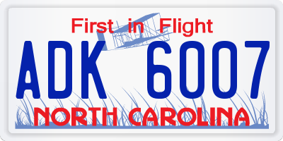 NC license plate ADK6007