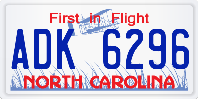 NC license plate ADK6296
