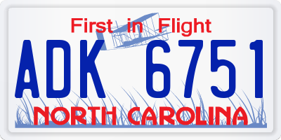 NC license plate ADK6751