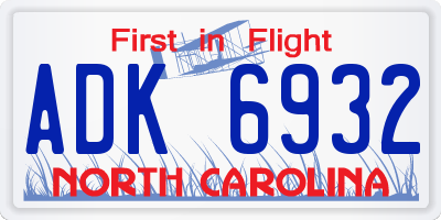 NC license plate ADK6932