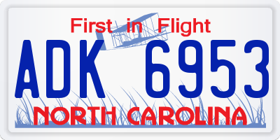 NC license plate ADK6953