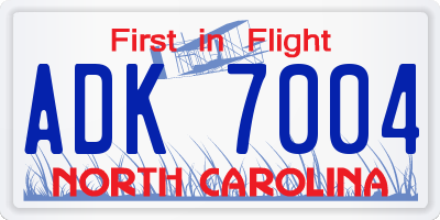 NC license plate ADK7004