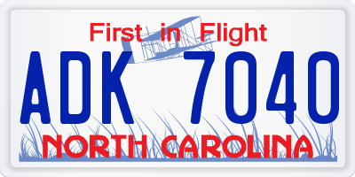 NC license plate ADK7040