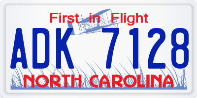NC license plate ADK7128