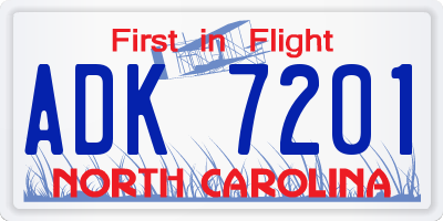 NC license plate ADK7201