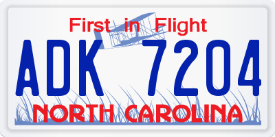 NC license plate ADK7204