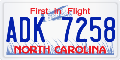 NC license plate ADK7258