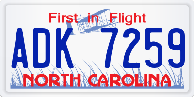 NC license plate ADK7259