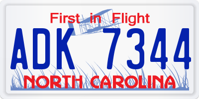 NC license plate ADK7344
