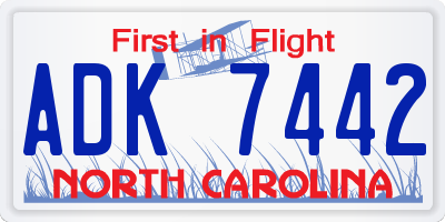 NC license plate ADK7442