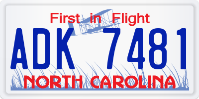 NC license plate ADK7481