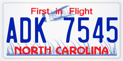 NC license plate ADK7545