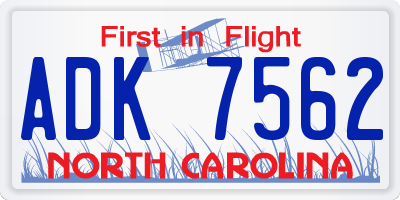 NC license plate ADK7562