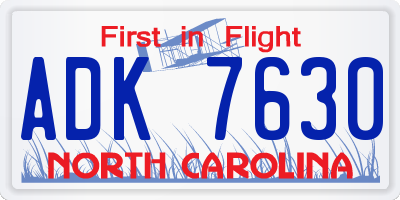 NC license plate ADK7630