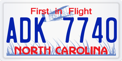 NC license plate ADK7740