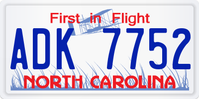 NC license plate ADK7752