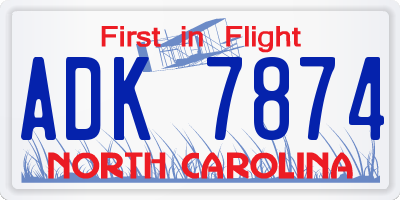 NC license plate ADK7874