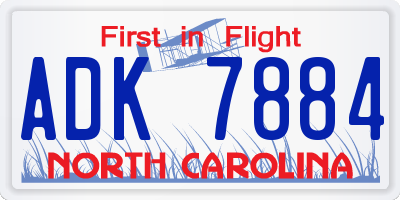NC license plate ADK7884