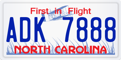 NC license plate ADK7888