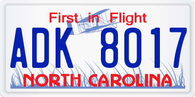 NC license plate ADK8017