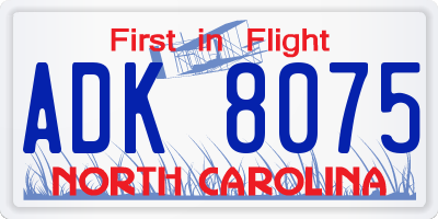 NC license plate ADK8075