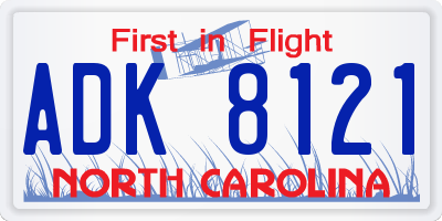 NC license plate ADK8121